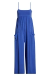 Free People Hot Shot Strappy Stretch Cotton Jumpsuit In Blue