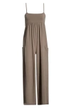 Free People Hot Shot Strappy Stretch Cotton Jumpsuit In Brown