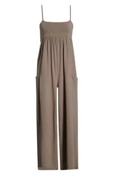 Free People Hot Shot Strappy Stretch Cotton Jumpsuit In Brown