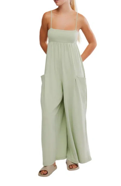 Free People Hot Shot Strappy Stretch Cotton Jumpsuit In Green