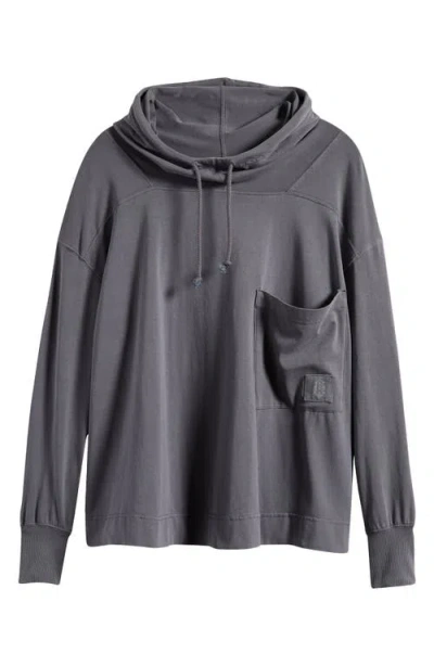 Free People Hot Shot Stretch Cotton Fleece Hoodie In Gunmetal