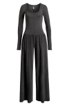 Free People Hot Shot Wide Leg Long Sleeve Jumpsuit In Gray
