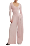 Free People Hot Shot Wide Leg Long Sleeve Jumpsuit In Pink