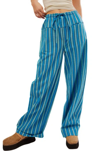 Free People Hudson Canyon Stripe Wide Leg Trousers In Blue Combo