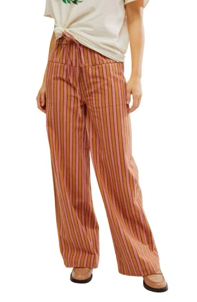Free People Hudson Canyon Stripe Wide Leg Trousers In Brown Combo