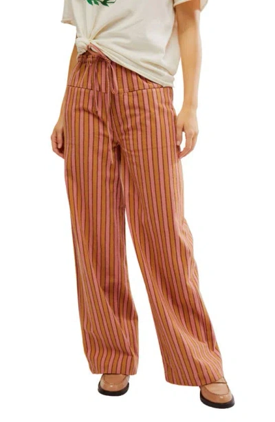 Free People Hudson Canyon Stripe Wide Leg Pants In Brown Combo