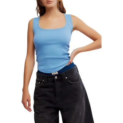 Free People Hummingbird Stretch Cotton Top In Allure Blue