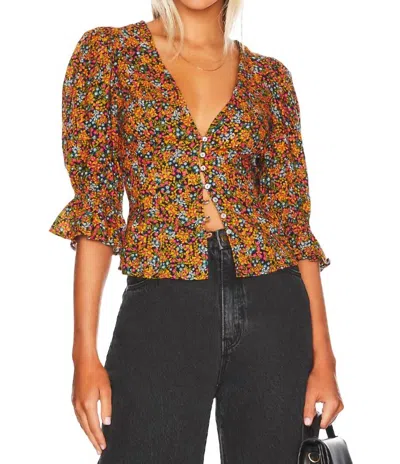 Free People I Found You Printed Top In Navy Combo In Black