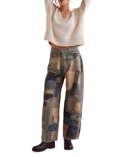 FREE PEOPLE ILLUSION PATCHWORK JEANS IN INDIGO COMBO