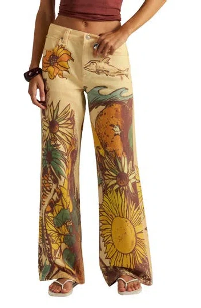 Free People Illusions Slouchy Straight Leg Jeans In Multi