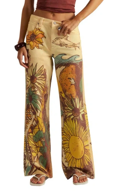 Free People Illusions Straight Leg Jeans In Beach Scene In Brown