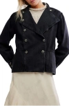 Free People Imogene Double Breasted Denim Jacket In Black