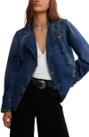 Free People Imogene Double Breasted Denim Jacket In Blue
