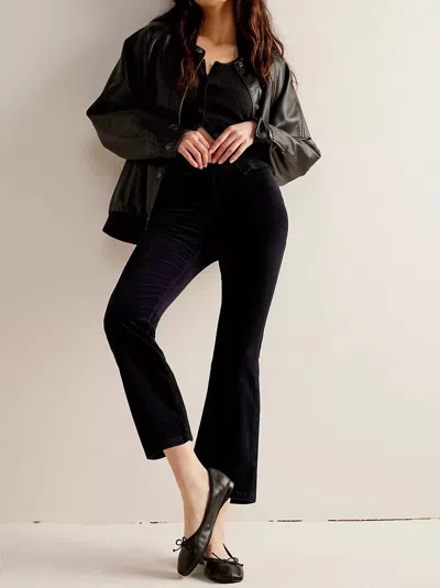 Free People In My Feelings Velvet Crop Slim Flare Pants In Black In Blue