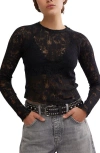 Free People In The Meadow Semisheer Cotton Blend Lace T-shirt In Black