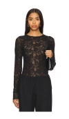 Free People In The Meadow Semisheer Cotton Blend Lace T-shirt In 블랙