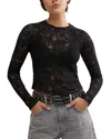 Free People In The Meadow Semisheer Cotton Blend Lace T-shirt In Black