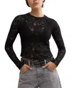 Free People In The Meadow Semisheer Cotton Blend Lace T-shirt In Black