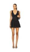 Free People Lace Trim Satin Mini Slipdress In Black