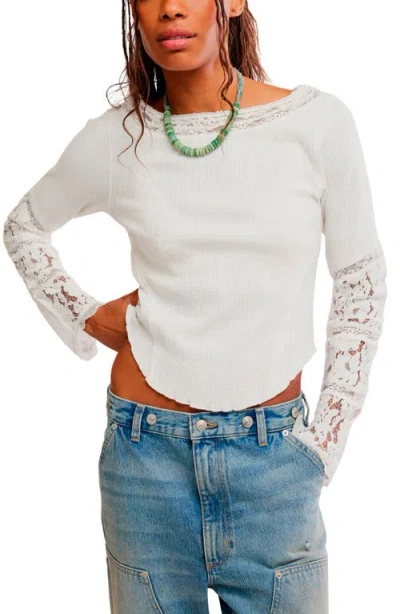 Free People Intimately Fp Amber Lace Cuff Waffle Knit Top In White