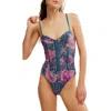 Free People Intimately Fp Floral Mesh Bodysuit In Deep Lagoon Combo