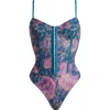 Free People Intimately Fp Floral Mesh Bodysuit In Deep Lagoon Combo