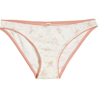 Free People Intimately Fp Floral Print Pointelle Bikini In Ivory Combo