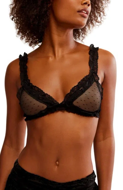 Free People Intimately Fp Heart To Heart Dotted Mesh Bralette In Black