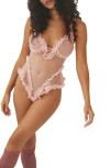 Free People Intimately Fp Heart To Heart Ruffle Dotted Mesh Teddy In Pink