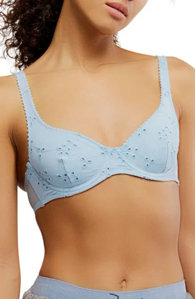 Free People Intimately Fp Home Grown Stretch Cotton Eyelet Underwire Bra In Blue