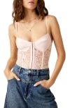 Free People Bodysuit Women Medium Pink Eyelet Lace Night Rhythm One-piece Erk116 In Pink Shell