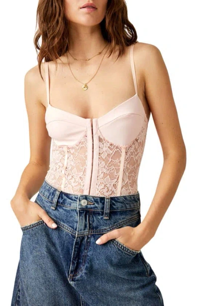 Free People Lace Night Rhythm Thong Bodysuit In Pink Shell