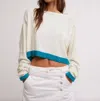 Free People Into The Blue Stripe Crop Sweater In Multi