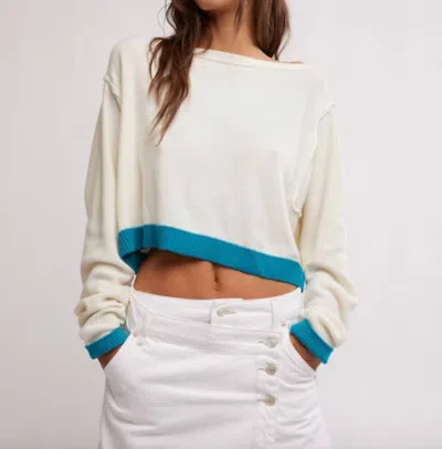 FREE PEOPLE INTO THE BLUE PULLOVER SWEATER IN TROPICAL BLUE COMBO