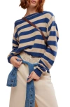 Free People Into The Blue Stripe Crop Sweater In Blue Combo