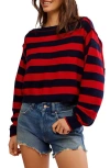 Free People Into The Blue Stripe Crop Sweater In Red Combo