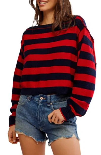 Free People Into The Blue Stripe Crop Sweater In 레드 콤보