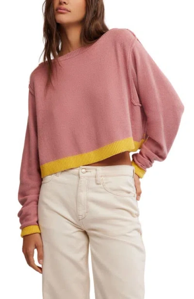 Free People Into The Blue Stripe Crop Sweater In Rose Blush Combo