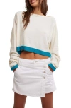 Free People Into The Blue Stripe Crop Sweater In Tropical Blue Combo