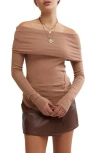 Free People Iris Off The Shoulder Long Sleeve Cotton Blend Knit Top In Brown