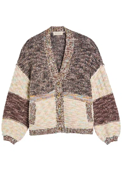 Free People Isabella Colourblock Knitted Cardigan In Brown