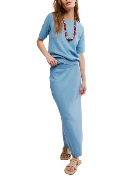 Free People Isabella Linen Blend Knit Sweater & Maxi Skirt Set In Blue