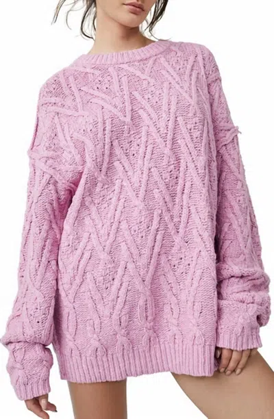 Free People Isla Cable Tunic Sweater In Rose In Multi
