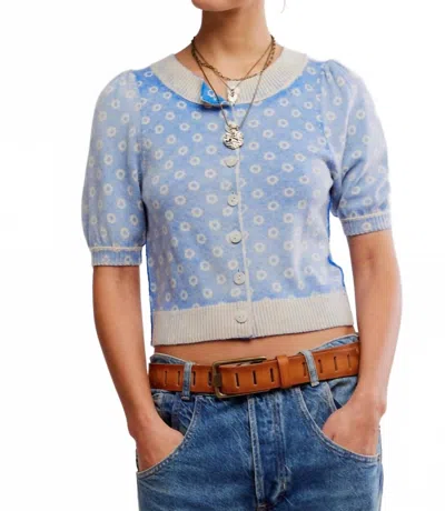 Free People Isla Patterned Cardigan In Blue Cobalt Combo