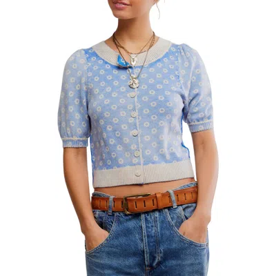 Free People Isla Puff Sleeve Crop Wool & Cashmere Blend Cardigan In Blue