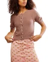 Free People Isla Wool Blend Solid Short Sleeve Cardigan In Ceramic Glaze