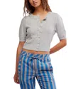 Free People Isla Wool Blend Solid Short Sleeve Cardigan In Gray
