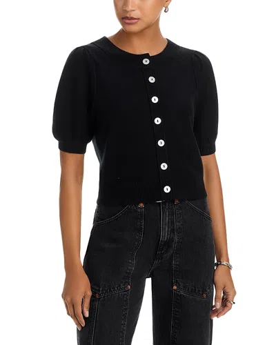 Free People Isla Wool Blend Solid Short Sleeve Cardigan In Black
