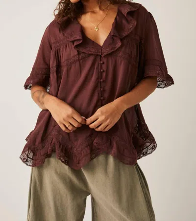 Free People Isn't She Lovely Button Down Blouse In Chocolate Lava In Brown