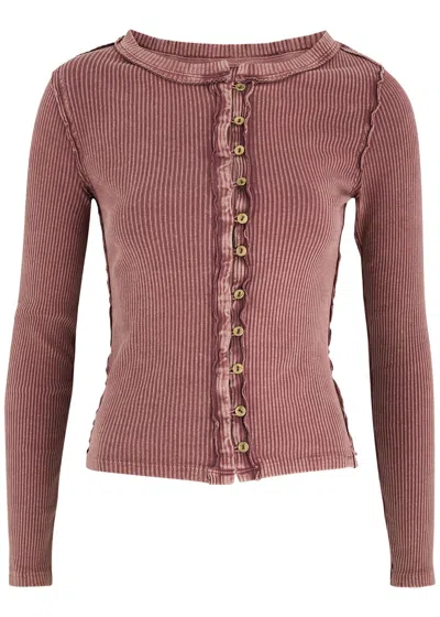 Free People Its On Ribbed Stretch-cotton Cardigan In Dark Red